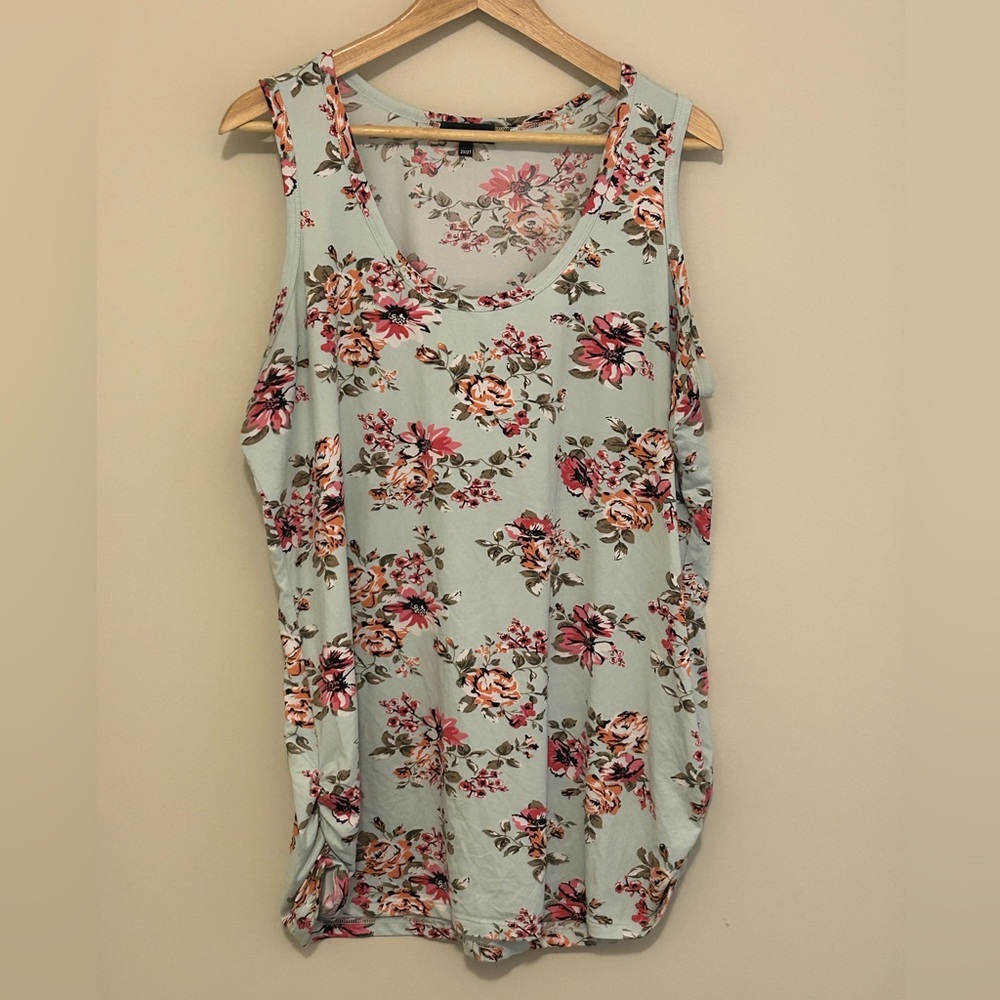 Warehouse One Floral Tank Top - Light Green and Pink